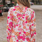 Floral V-Neck Frill Long Sleeve Blouse