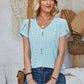 Decorative Button Eyelet V-Neck Short Sleeve T-Shirt