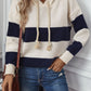 Drawstring Contrast Stripe Dropped Shoulder Hooded Sweater