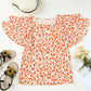 Floral Round Neck Flutter Sleeve Blouse