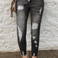 Drawstring Distressed Raw Hem Jeans with Pockets