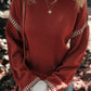 Striped Detail Round Neck Dropped Shoulder Sweater