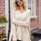 Slit V-Neck Dropped Shoulder Sweater