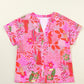 Printed Notched Short Sleeve Top