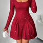 Backless Glitter Square Neck Long Sleeve Mini Dress