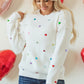 Heart Sequin Round Neck Long Sleeve Sweater