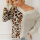 Leopard V Neck Drop Shoulder Sweater