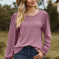 Eyelet Round Neck Flounce Sleeve T-Shirt
