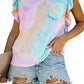 Ruffled Printed Round Neck Cap Sleeve T-Shirt