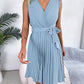 Tied Surplice Sleeveless Pleated Dress