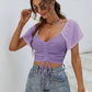 Drawstring Short Sleeve Crop Top