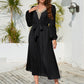 V-Neck Long Sleeve Pleated Dress