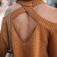 Cutout Back Cold Shoulder Long Sleeve Sweater