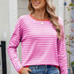 Striped Contrast Round Neck Long Sleeve Sweater