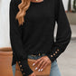 Decorative Button Round Neck Long Sleeve T-Shirt