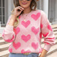 Valentine's Day Heart Jacquard Round Neck Sweater