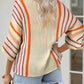 Striped Boat Neck Three-Quarter Sleeve Knit Top