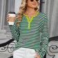 Striped Notched Long Sleeve T-Shirt