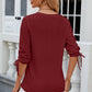 Eyelet Drawstring V-Neck Half Sleeve T-Shirt
