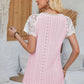 Eyelet V-Neck Lace Short Sleeve T-Shirt