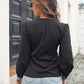 Contrast V-Neck Puff Sleeve Blouse