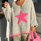 Star V-Neck Long Sleeve Oversize Sweater