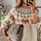 Geometric Mock Neck Long Sleeve Sweater