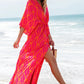 Drawstring Printed V-Neck Maxi Dress