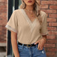 Openwork V-Neck Short Sleeve T-Shirt