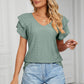 Eyelet Layered Flutter Sleeve V-Neck Knit Top