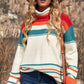 Contrast Striped Turtleneck Dropped Shoulder Sweater