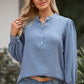 Half Button Puff Sleeve Blouse