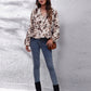 Ruched Printed V-Neck Long Sleeve Blouse