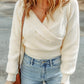 Ribbed Surplice Long Sleeve Sweater