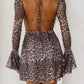 Backless Leopard Flare Sleeve Dress