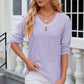 Eyelet Drawstring V-Neck Half Sleeve T-Shirt