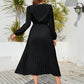 V-Neck Long Sleeve Pleated Dress