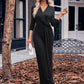 Slit Twisted Surplice Long Sleeve Dress