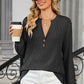 Striped Notched Long Sleeve T-Shirt