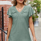 Eyelet V-Neck Flutter Sleeve T-Shirt