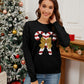 Sequin Candy Cane Round Neck Long Sleeve Sweater