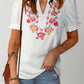 Embroidered Notched Neck Flounce Sleeve Top