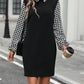 Houndstooth Collared Neck Long Sleeve Mini Dress