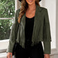 Fringe Trim Lapel Collar Cropped Blazer