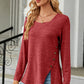 Slit Decorative Button Square Neck T-Shirt