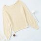 Openwork Boat Neck Raglan Sleeve Knit Top