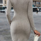 Contrast Detail V-Neck Long Sleeve Dress