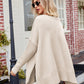 Slit V-Neck Dropped Shoulder Sweater