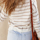 Cowl Neck Drawstring Dropped Shoulder Striped Print Blouse