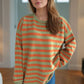 Distressed Striped Round Neck Long Sleeve Sweater